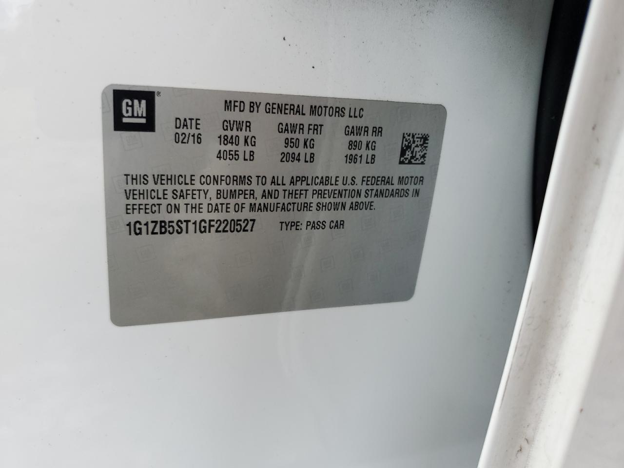 2016 Chevrolet Malibu Ls VIN: 1G1ZB5ST1GF220527 Lot: 85531345