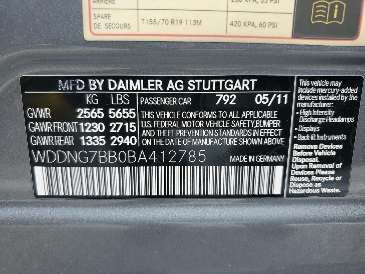 2011 Mercedes-Benz S 550 VIN: WDDNG7BB0BA412785 Lot: 86260845