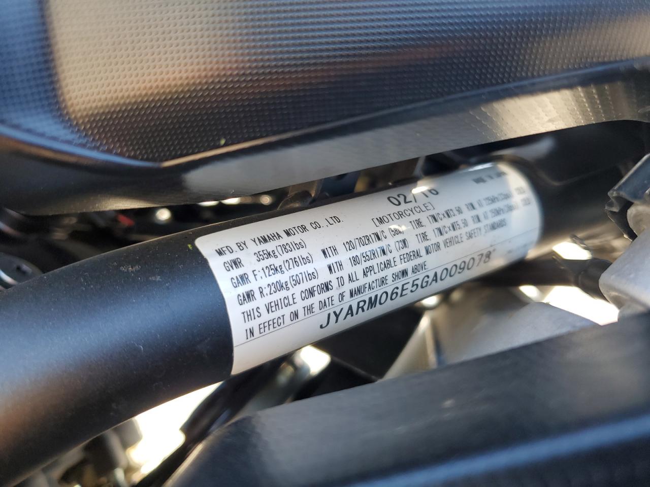 2016 Yamaha Fz07 VIN: JYARM06E5GA009078 Lot: 86138185