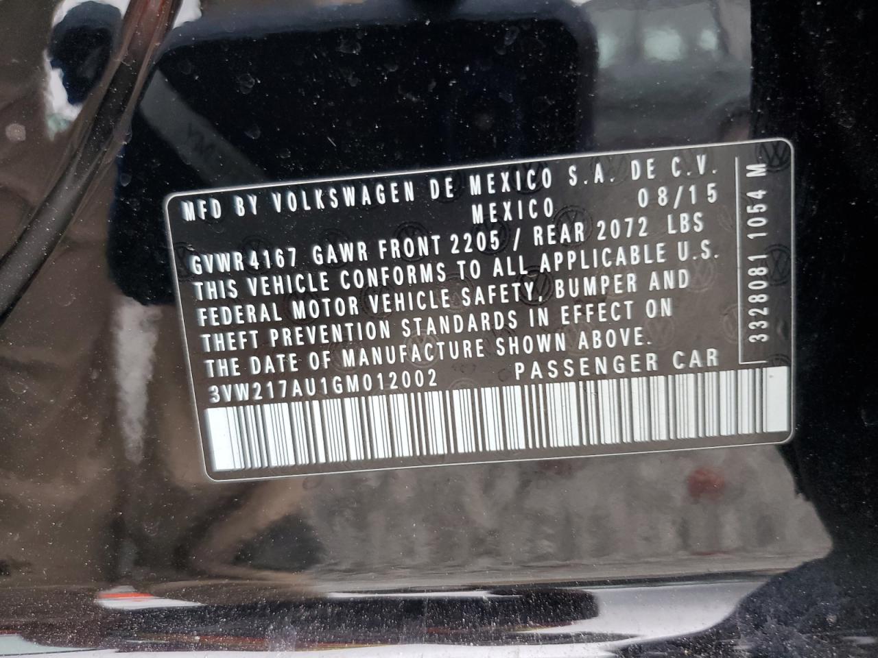 2016 Volkswagen Golf S/Se VIN: 3VW217AU1GM012002 Lot: 85540125