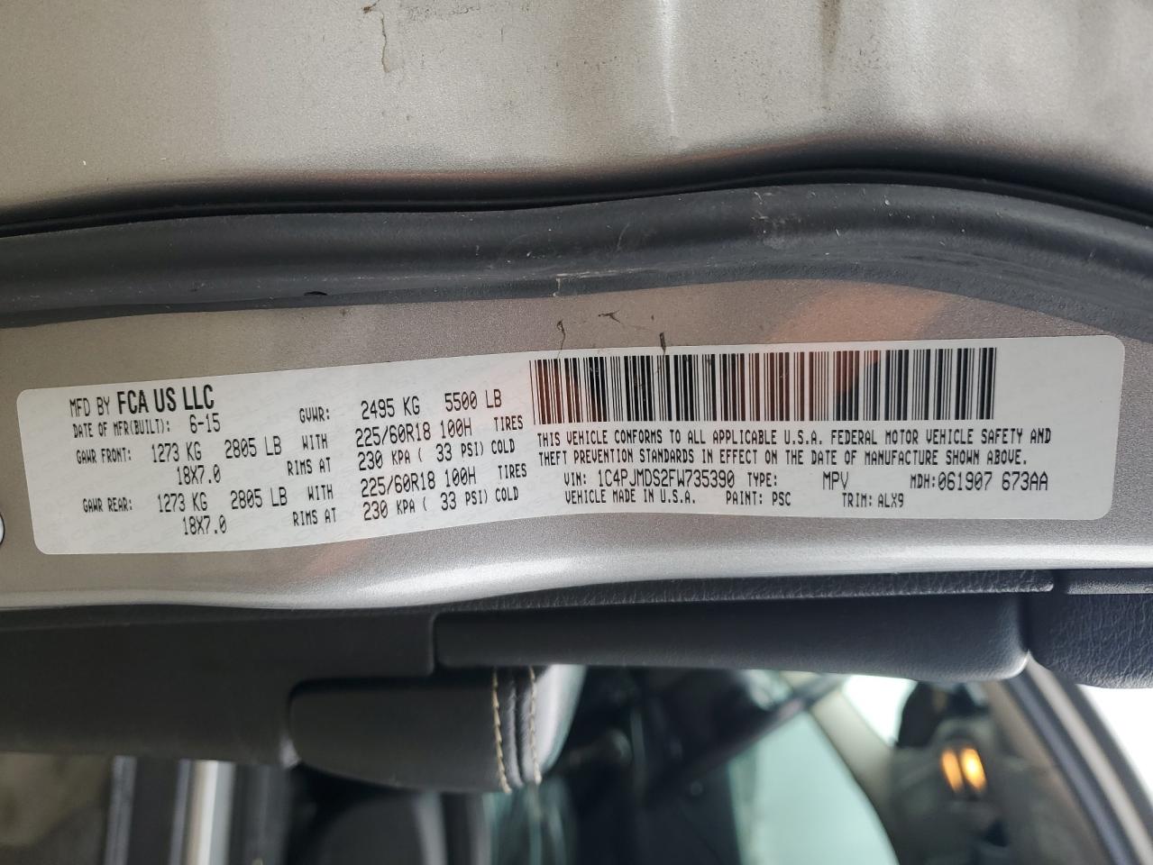 2015 Jeep Cherokee Limited VIN: 1C4PJMDS2FW735390 Lot: 90333665