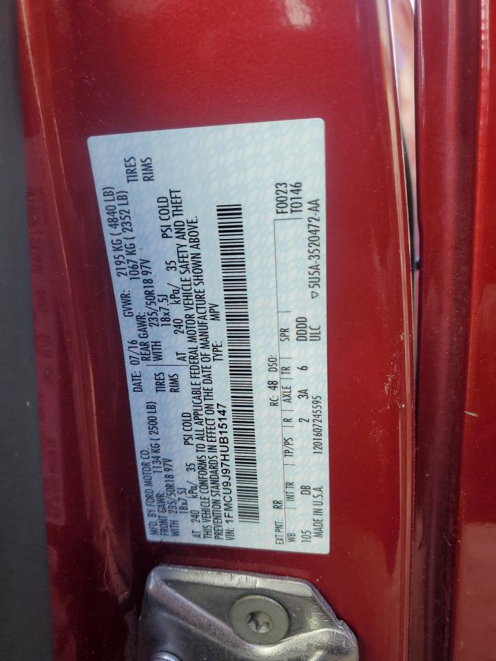 2017 Ford Escape Titanium VIN: 1FMCU9J97HUB15147 Lot: 82276385