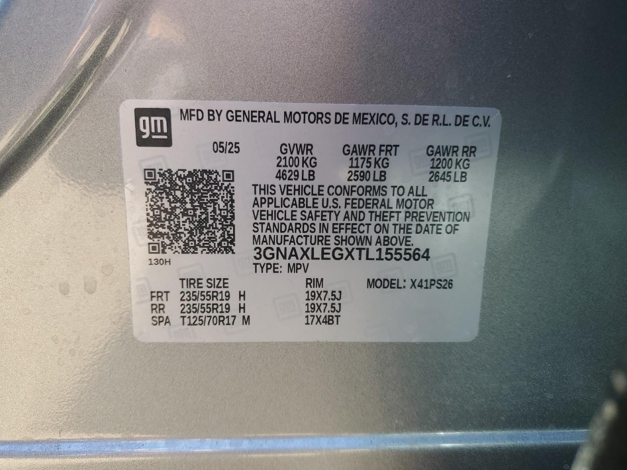 2026 Chevrolet Equinox Rs VIN: 3GNAXLEGXTL155564 Lot: 85573505