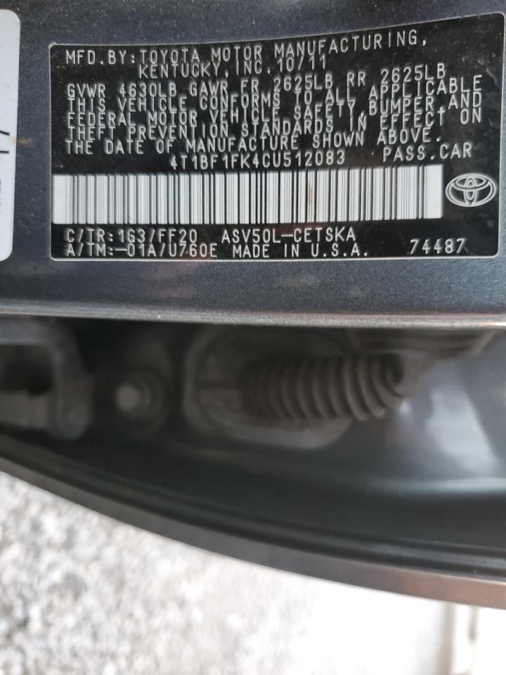 2012 Toyota Camry Base VIN: 4T1BF1FK4CU512083 Lot: 86119265