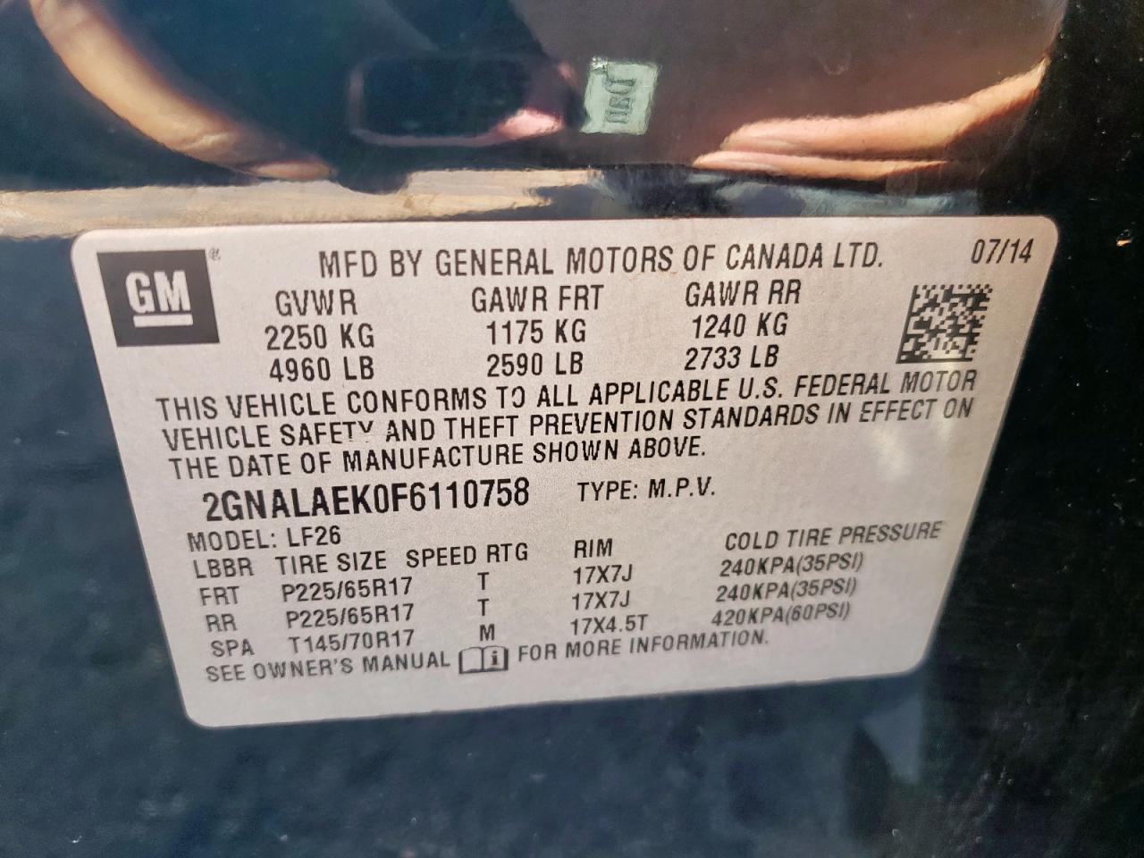 2015 Chevrolet Equinox Ls VIN: 2GNALAEK0F6110758 Lot: 82215405