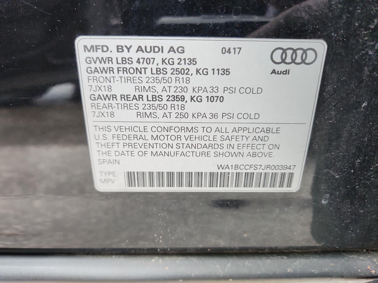 2018 Audi Q3 Premium VIN: WA1BCCFS7JR003947 Lot: 84974595
