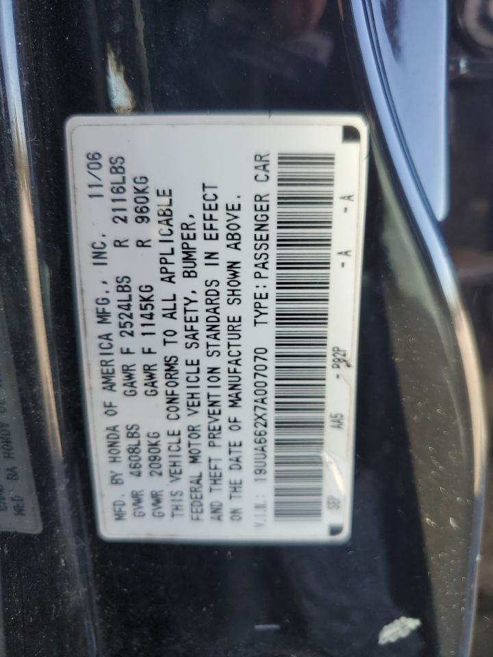 2007 Acura Tl VIN: 19UUA662X7A007070 Lot: 91109815