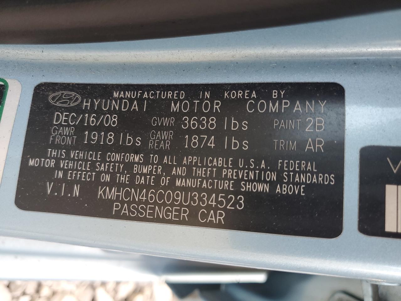 2009 Hyundai Accent Gls VIN: KMHCN46C09U334523 Lot: 84819645