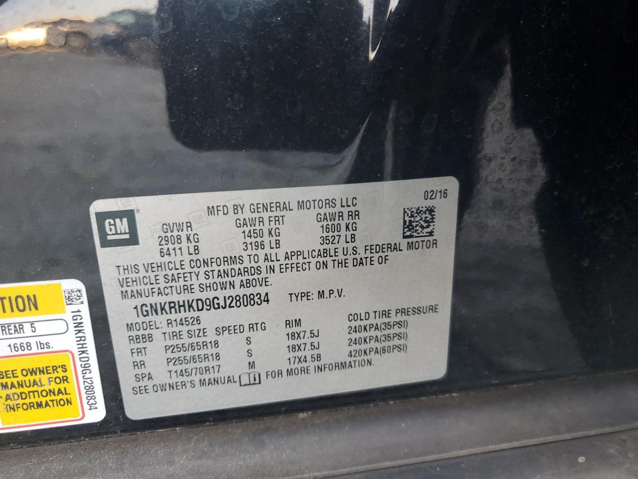 2016 Chevrolet Traverse Lt VIN: 1GNKRHKD9GJ280834 Lot: 82342165