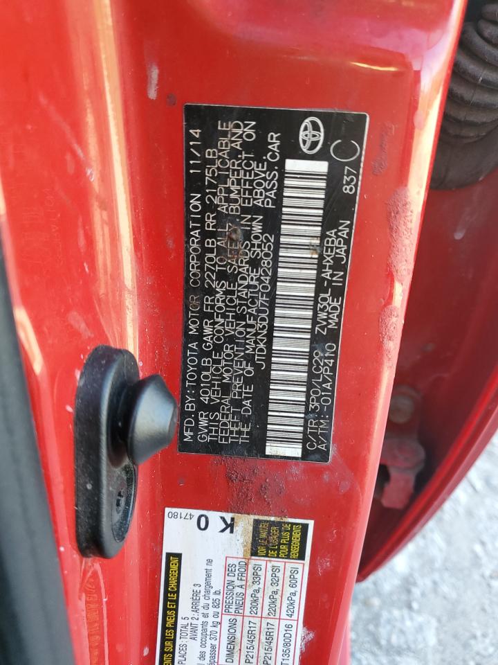 2015 Toyota Pruis VIN: JTDKN3DU7F0428052 Lot: 84903415