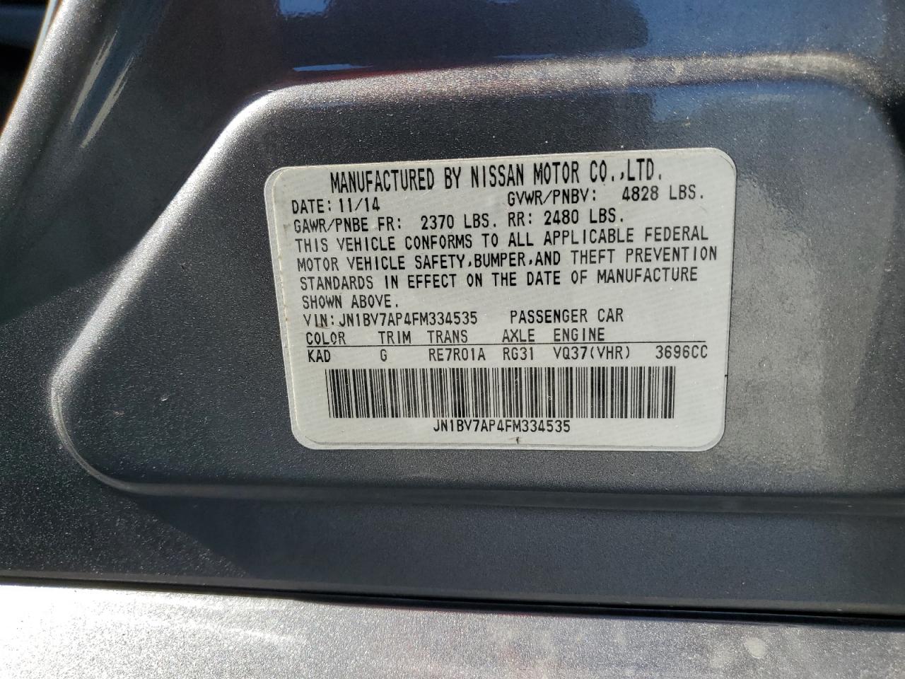 2015 Infiniti Q50 Base VIN: JN1BV7AP4FM334535 Lot: 84897975