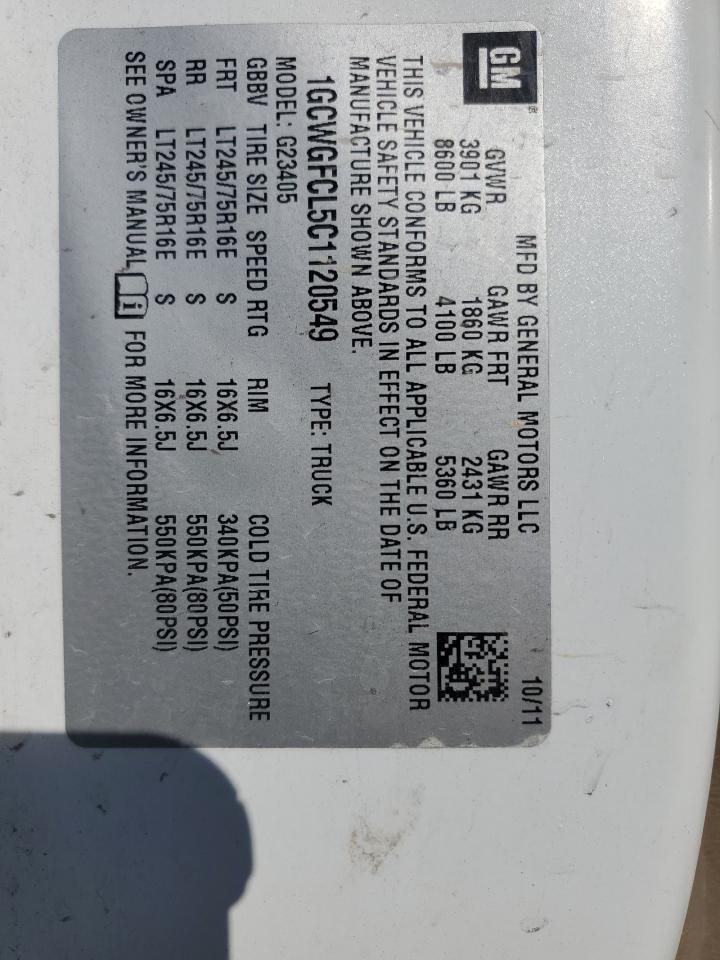 2012 Chevrolet Express G2500 VIN: 1GCWGFCL5C1120549 Lot: 82613375