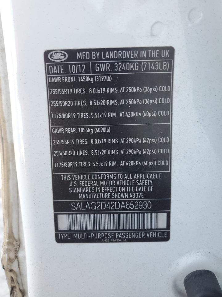 2013 Land Rover Lr4 Hse VIN: SALAG2D42DA652930 Lot: 82469045