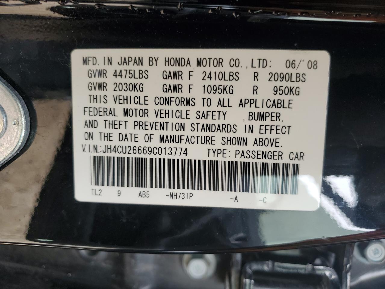 2009 Acura Tsx VIN: JH4CU26669C013774 Lot: 90277585