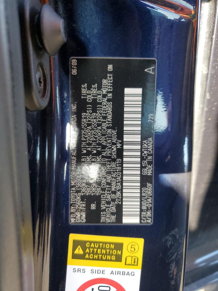 2010 Lexus Rx 350 VIN: 2T2BK1BA1AC018119 Lot: 82006235