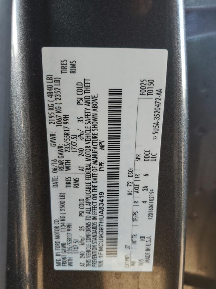 2017 Ford Escape Se VIN: 1FMCU9G97HUA83419 Lot: 82543735