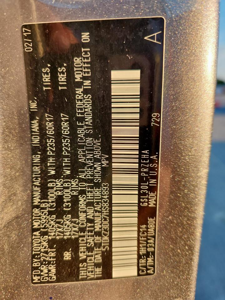 2017 Toyota Sienna Le VIN: 5TDKZ3DC7HS834893 Lot: 86438955