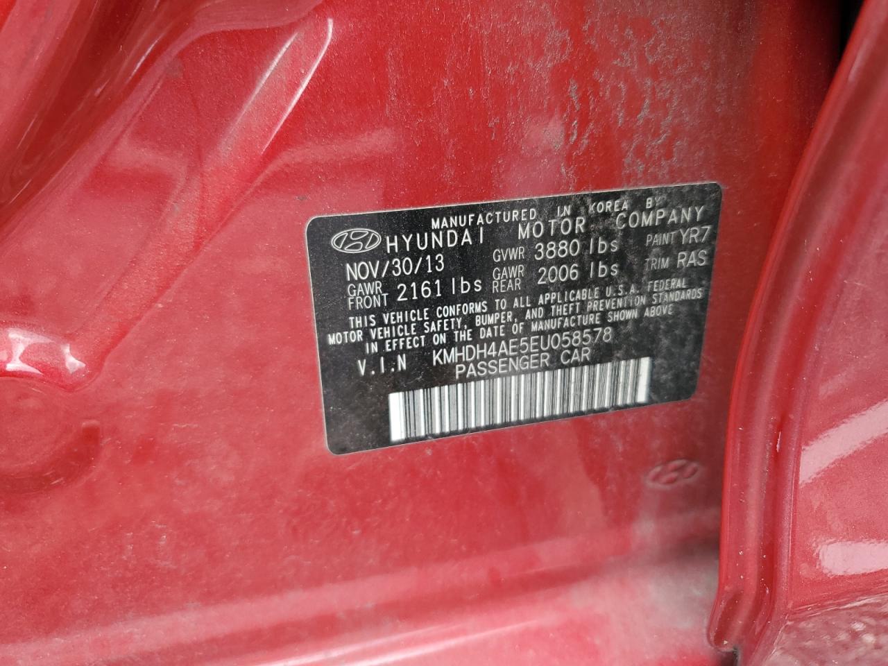 2014 Hyundai Elantra Se VIN: KMHDH4AE5EU058578 Lot: 84627015