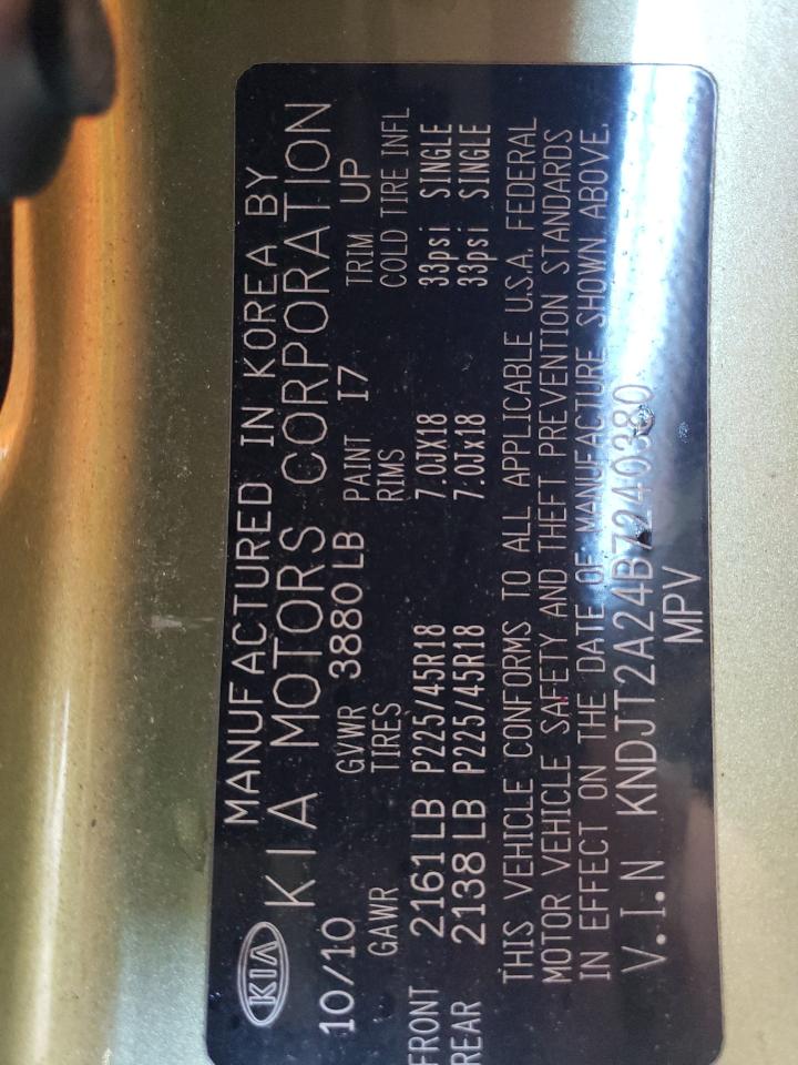 2011 Kia Soul + VIN: KNDJT2A24B7240380 Lot: 84935415