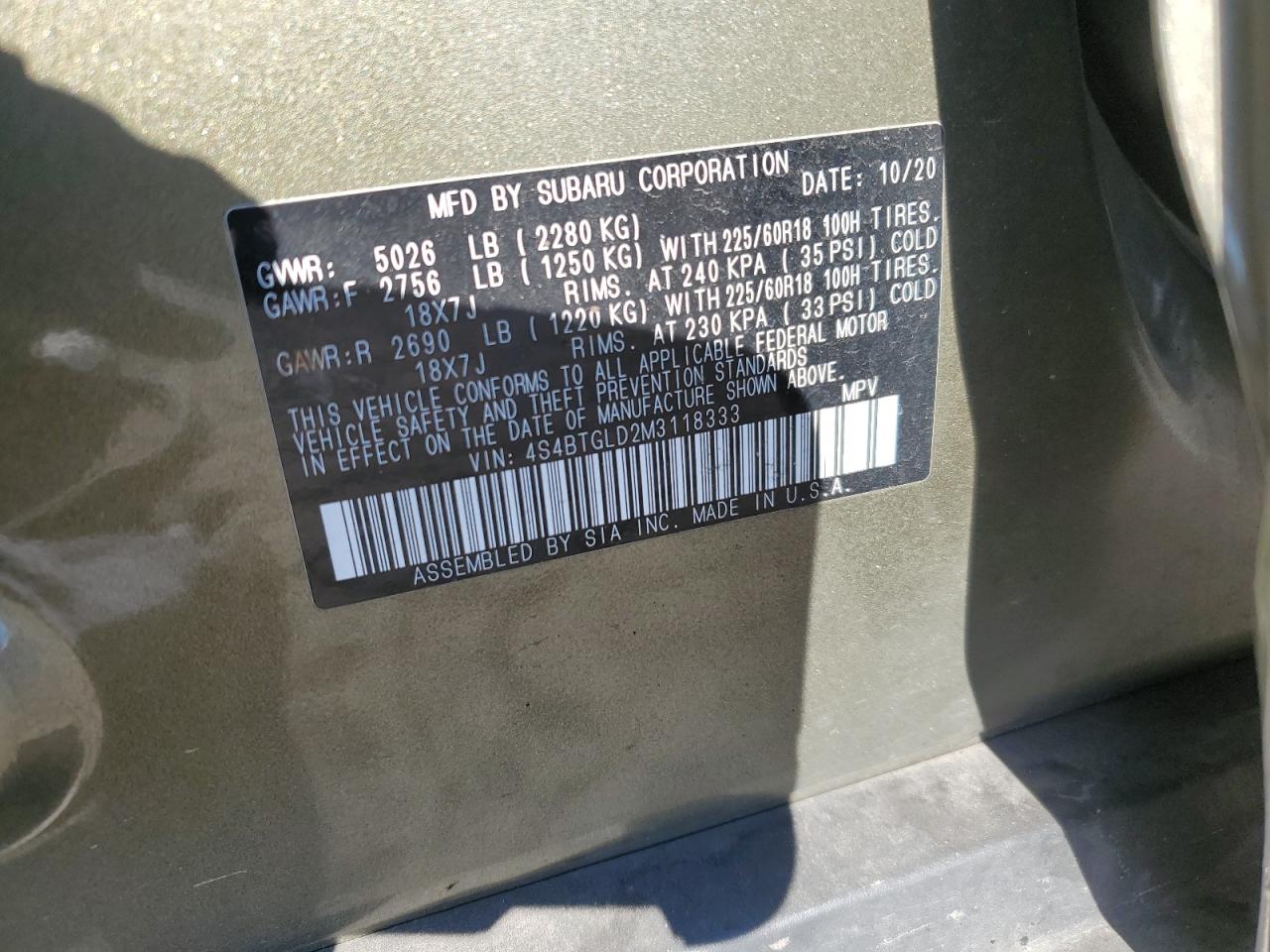 2021 Subaru Outback Onyx Edition Xt VIN: 4S4BTGLD2M3118333 Lot: 84712155