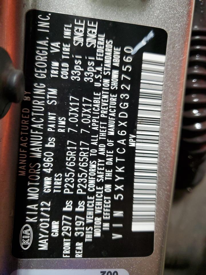 2013 Kia Sorento Lx VIN: 5XYKTCA6XDG327560 Lot: 86601345