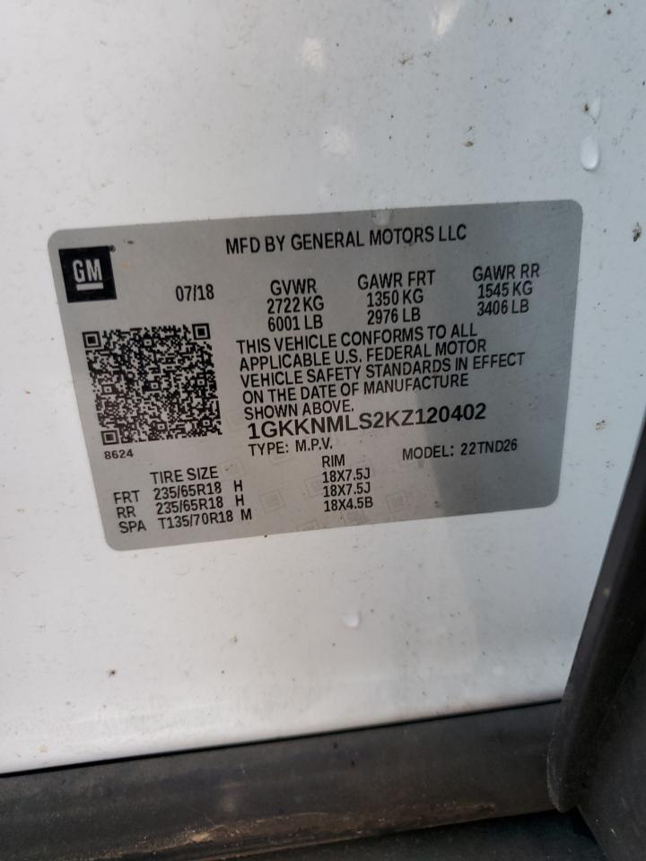 2019 GMC Acadia Slt-1 VIN: 1GKKNMLS2KZ120402 Lot: 85907255