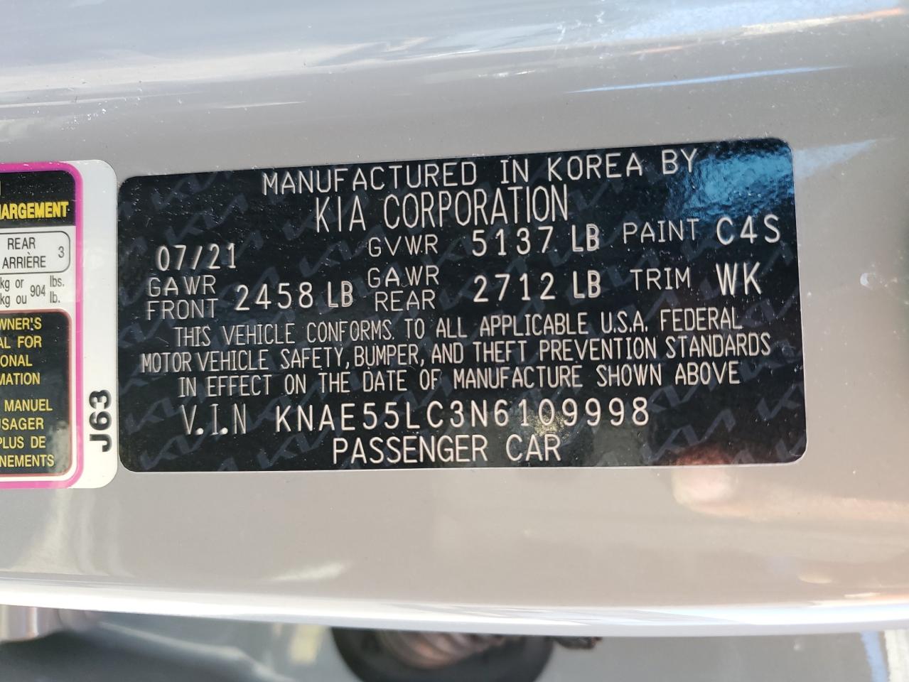 2022 Kia Stinger Gt2 VIN: KNAE55LC3N6109998 Lot: 87223265