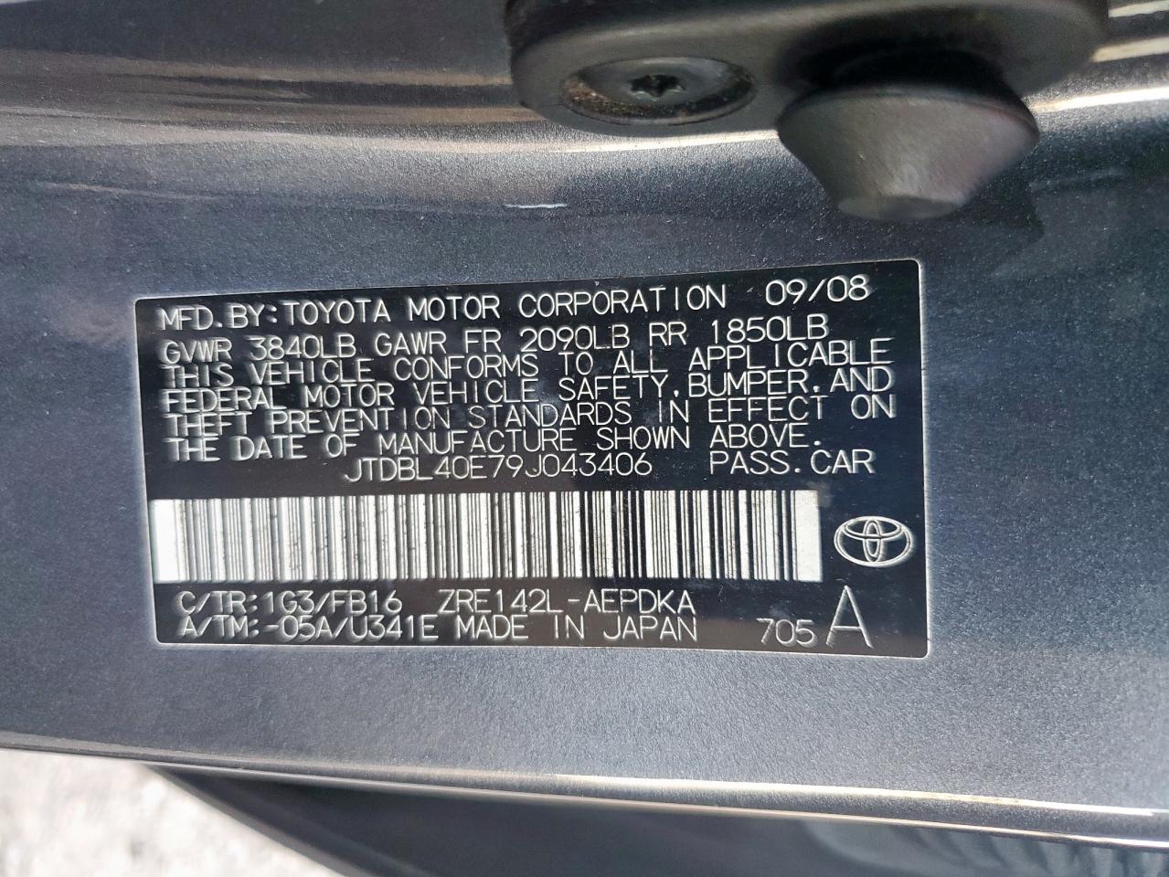 2009 Toyota Corolla Base VIN: JTDBL40E79J043406 Lot: 82240295