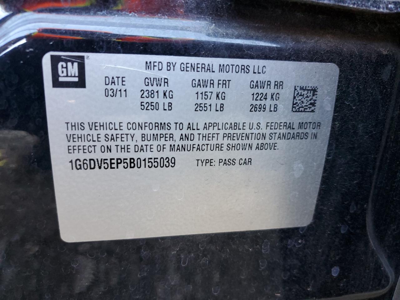 2011 Cadillac Cts-V VIN: 1G6DV5EP5B0155039 Lot: 87111575