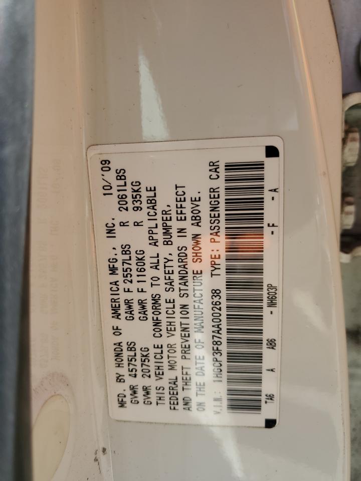 2010 Honda Accord Exl VIN: 1HGCP3F87AA002638 Lot: 84795295