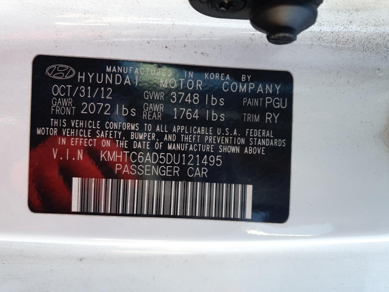 2013 Hyundai Veloster VIN: KMHTC6AD5DU121495 Lot: 84990555