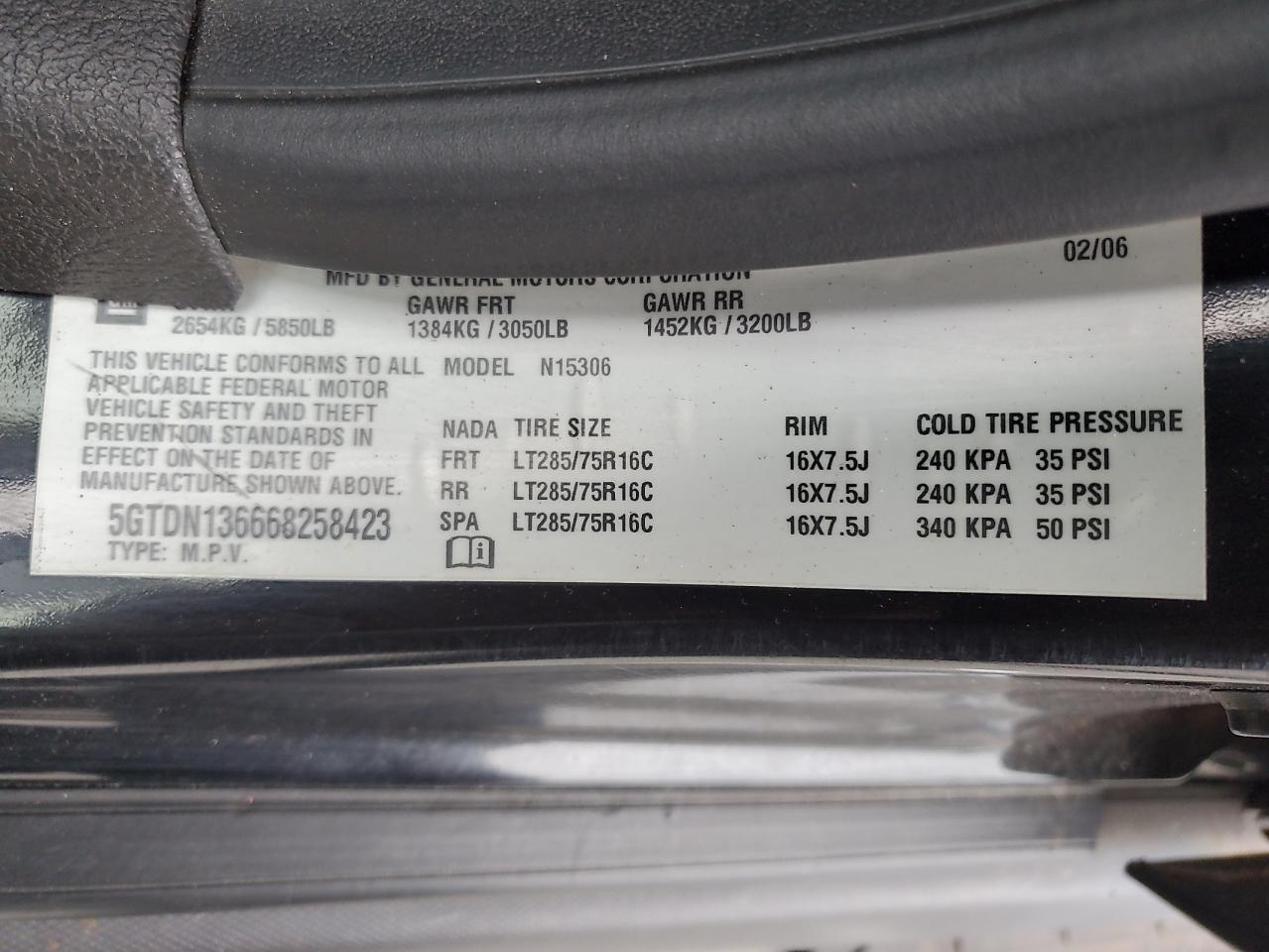 2006 Hummer H3 VIN: 5GTDN136668258423 Lot: 90138215