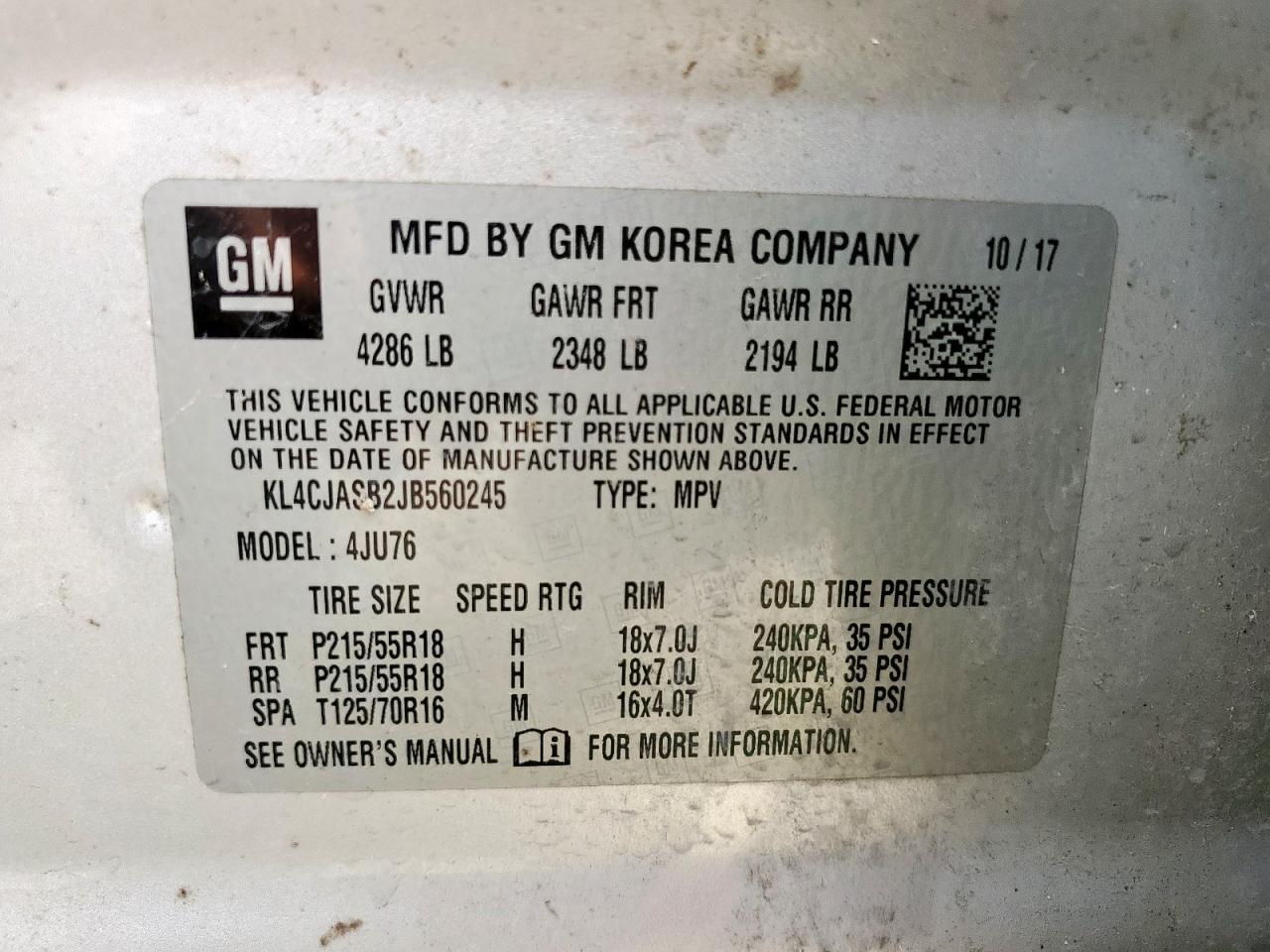 2018 Buick Encore Preferred VIN: KL4CJASB2JB560245 Lot: 82137275