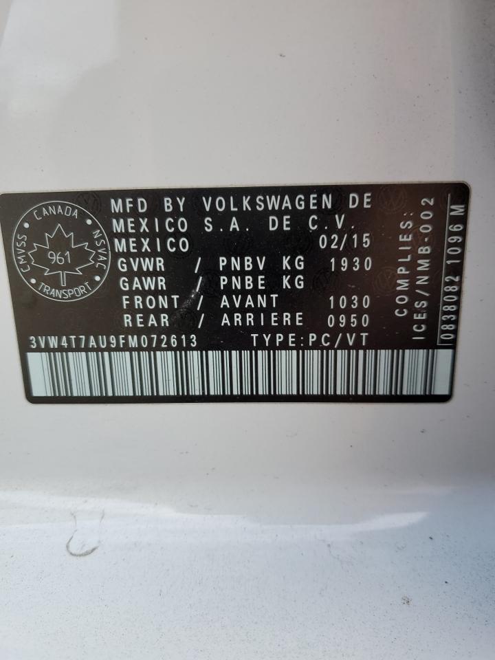 2015 Volkswagen Gti VIN: 3VW4T7AU9FM072613 Lot: 90646025