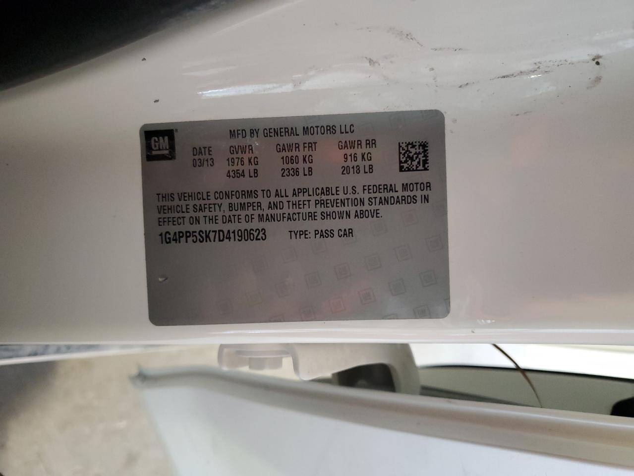 2013 Buick Verano VIN: 1G4PP5SK7D4190623 Lot: 89646485