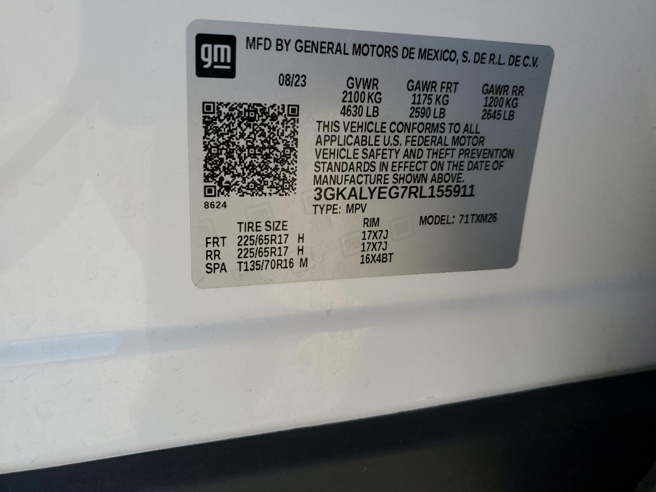 2024 GMC Terrain At4 VIN: 3GKALYEG7RL155911 Lot: 87040725