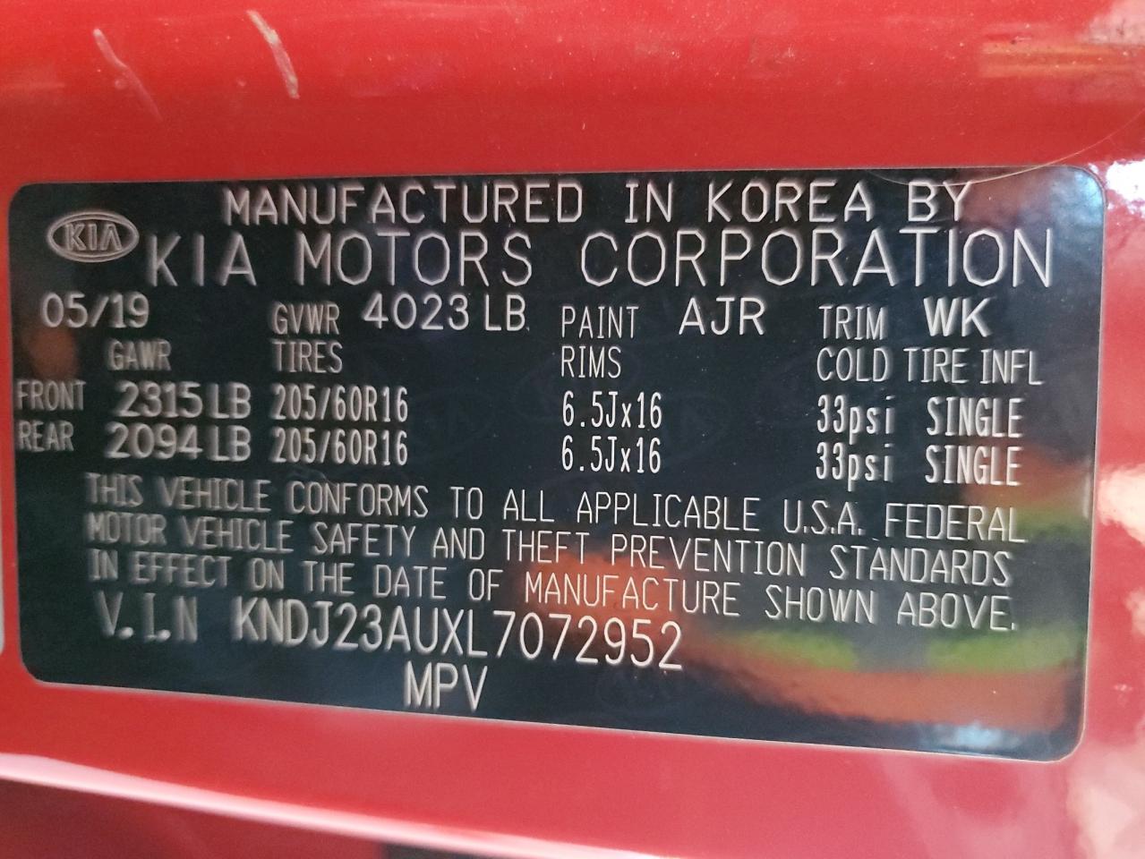 2020 Kia Soul Lx VIN: KNDJ23AUXL7072952 Lot: 90302175