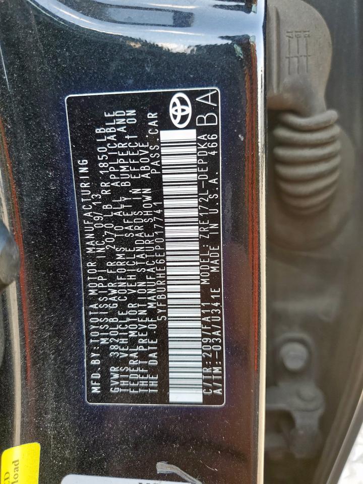 2014 Toyota Corolla L VIN: 5YFBURHE6EP017741 Lot: 85863345