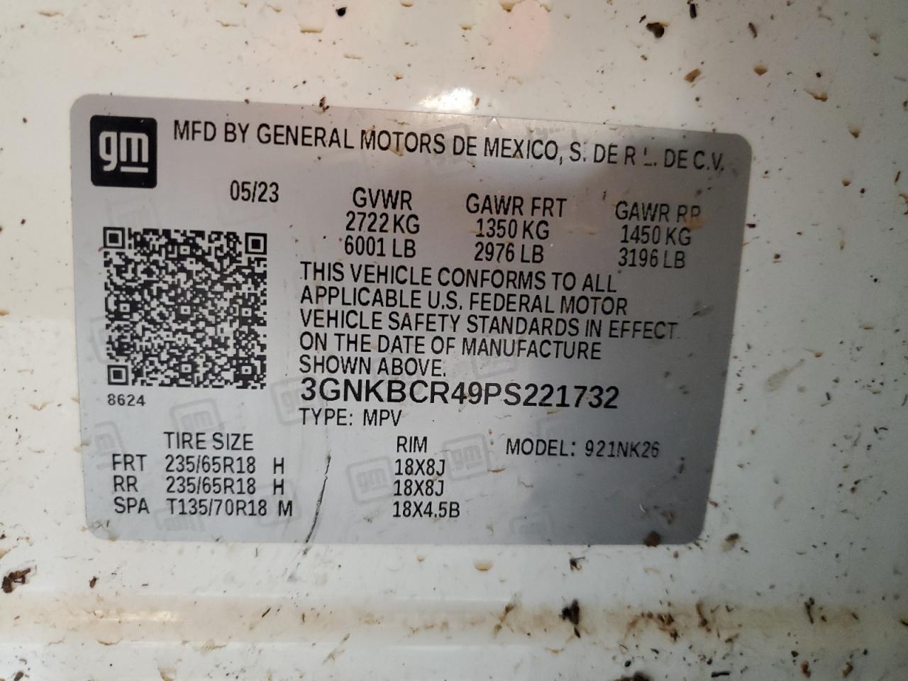 2023 Chevrolet Blazer 2Lt VIN: 3GNKBCR49PS221732 Lot: 84706125