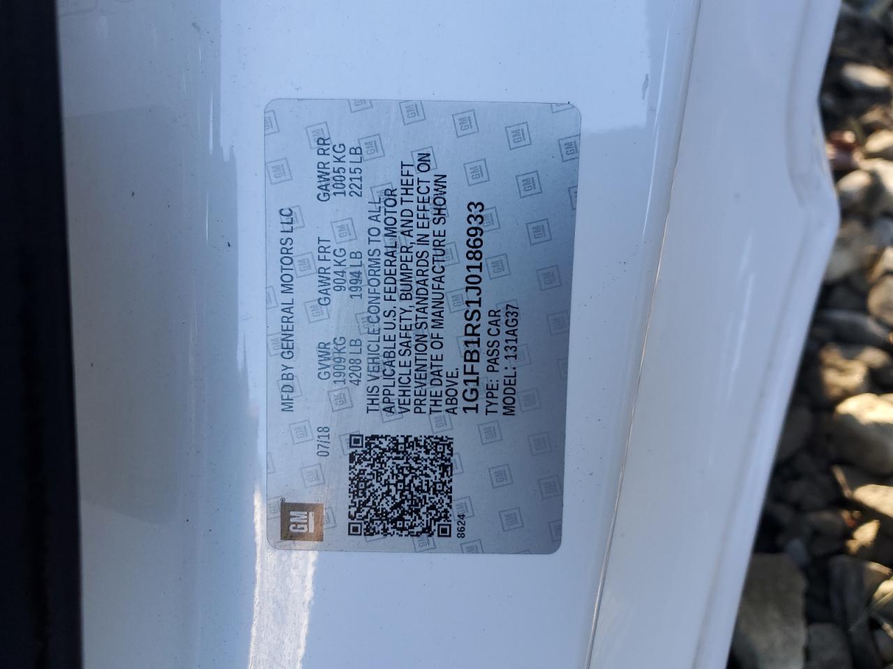 2018 Chevrolet Camaro Lt VIN: 1G1FB1RS1J0186933 Lot: 89443795