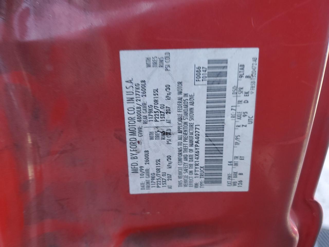 2000 Ford Ranger Super Cab VIN: 1FTYR14X6YPA40771 Lot: 82494365