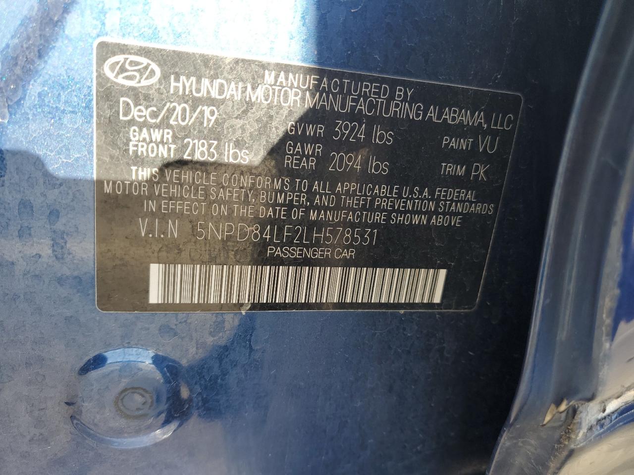 2020 Hyundai Elantra Sel VIN: 5NPD84LF2LH578531 Lot: 86408525