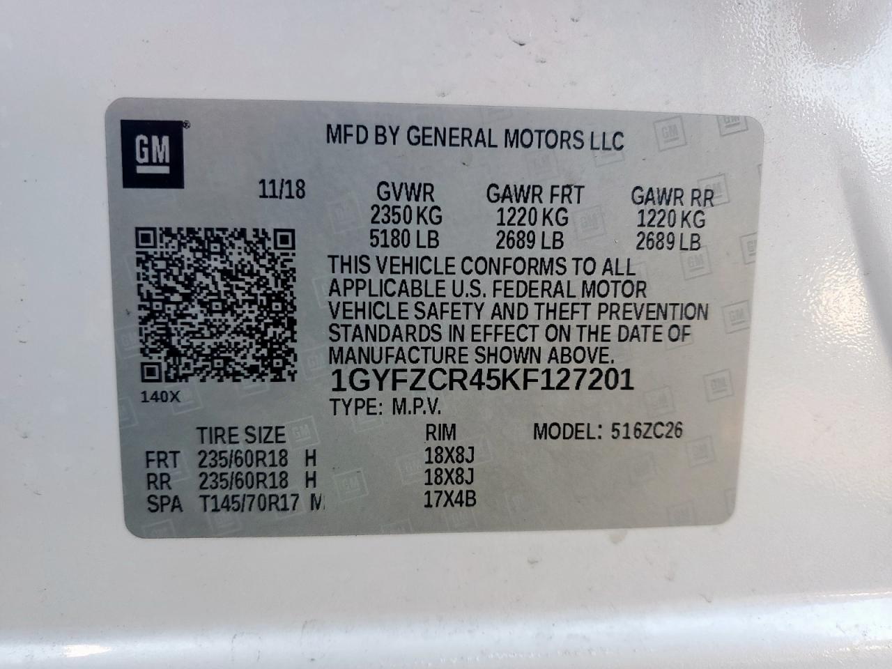 2019 Cadillac Xt4 Premium Luxury VIN: 1GYFZCR45KF127201 Lot: 90349325