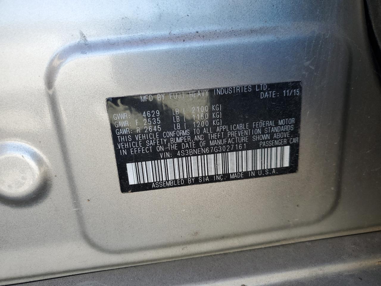 2016 Subaru Legacy 3.6R Limited VIN: 4S3BNEN67G3027161 Lot: 82408455