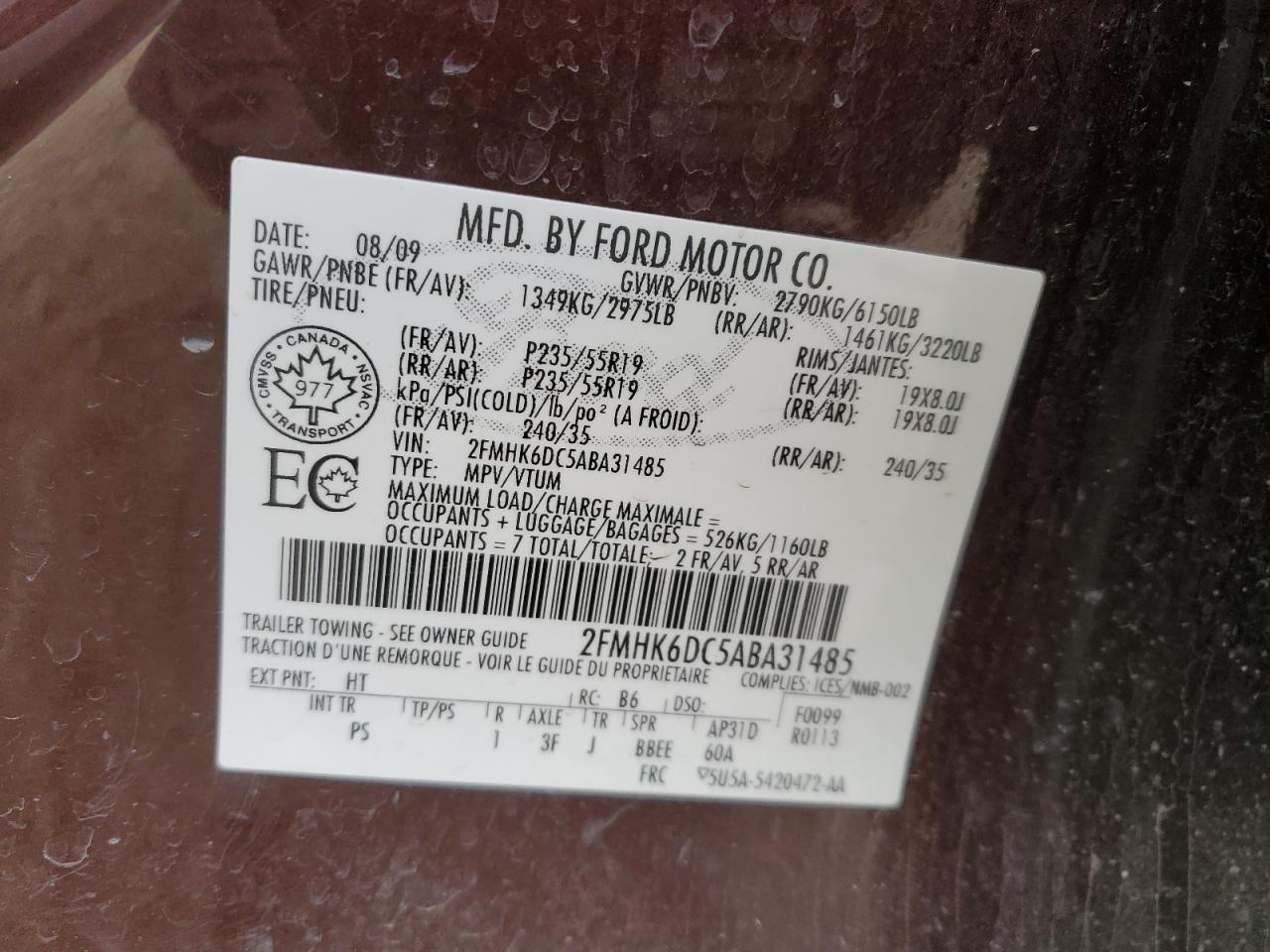 2010 Ford Flex Limited VIN: 2FMHK6DC5ABA31485 Lot: 87025215