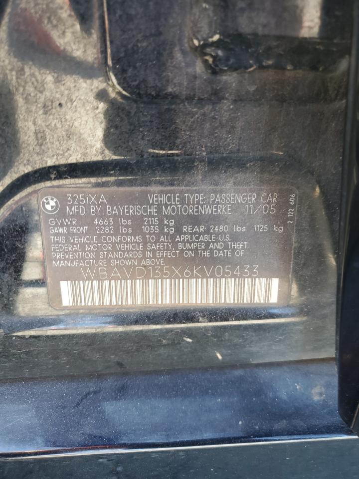2006 BMW 325 Xi VIN: WBAVD135X6KV05433 Lot: 90811225