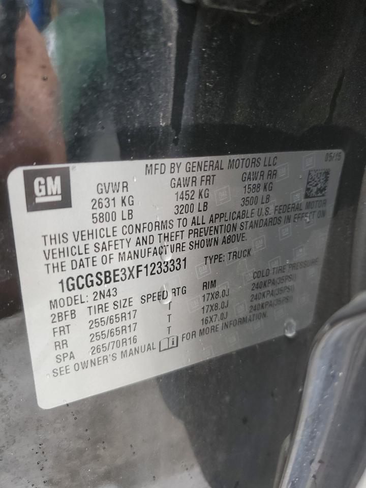 2015 Chevrolet Colorado Lt VIN: 1GCGSBE3XF1233331 Lot: 85179855