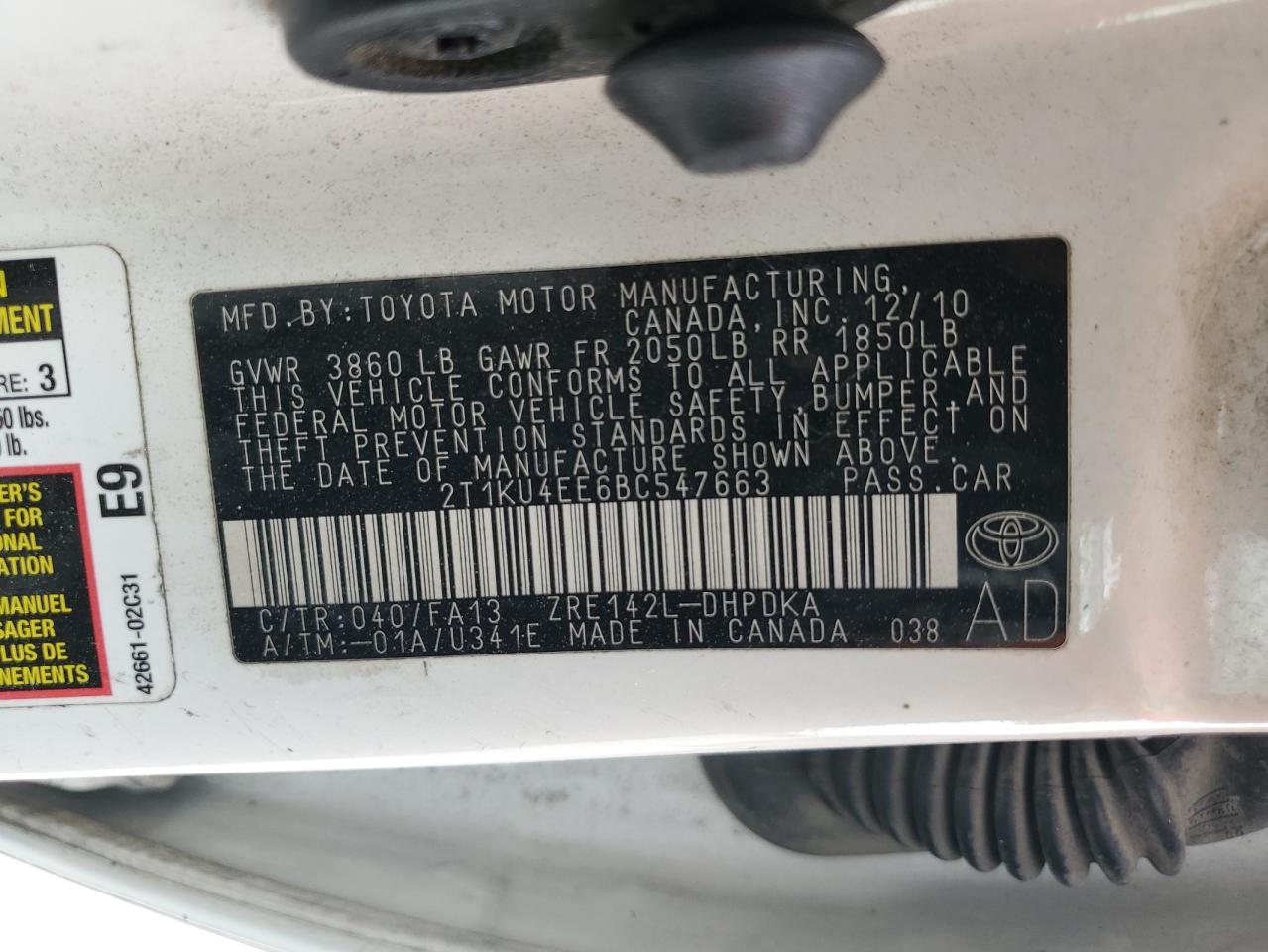 2011 Toyota Corolla Matrix VIN: 2T1KU4EE6BC547663 Lot: 82560255
