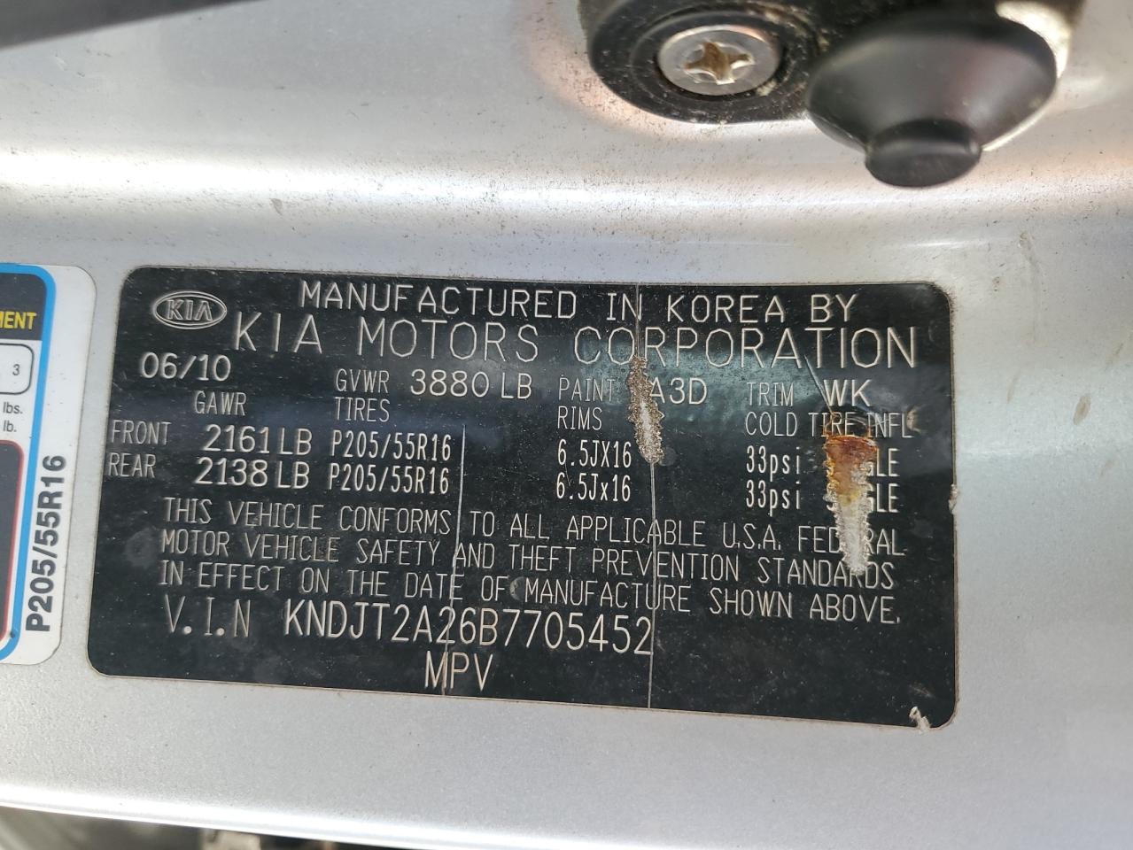 2011 Kia Soul + VIN: KNDJT2A26B7705452 Lot: 84228135