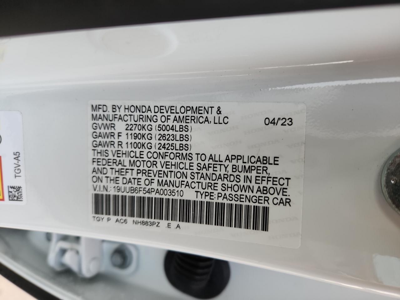 2023 Acura Tlx A-Spec VIN: 19UUB6F54PA003510 Lot: 87472425